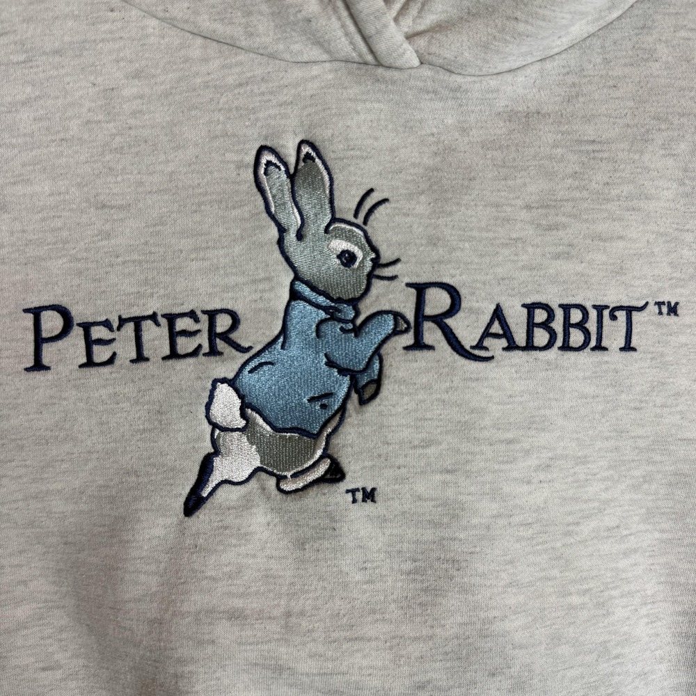 Beatrix Potter Hoodie Mens Medium Gray Fleece Peter Rabbit Embroidered Graphic - Picture 4 of 11